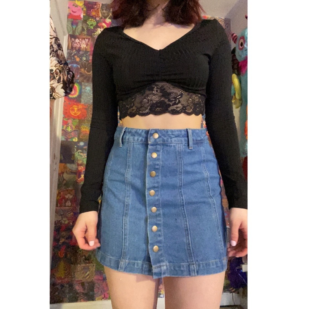 denim button up skirt